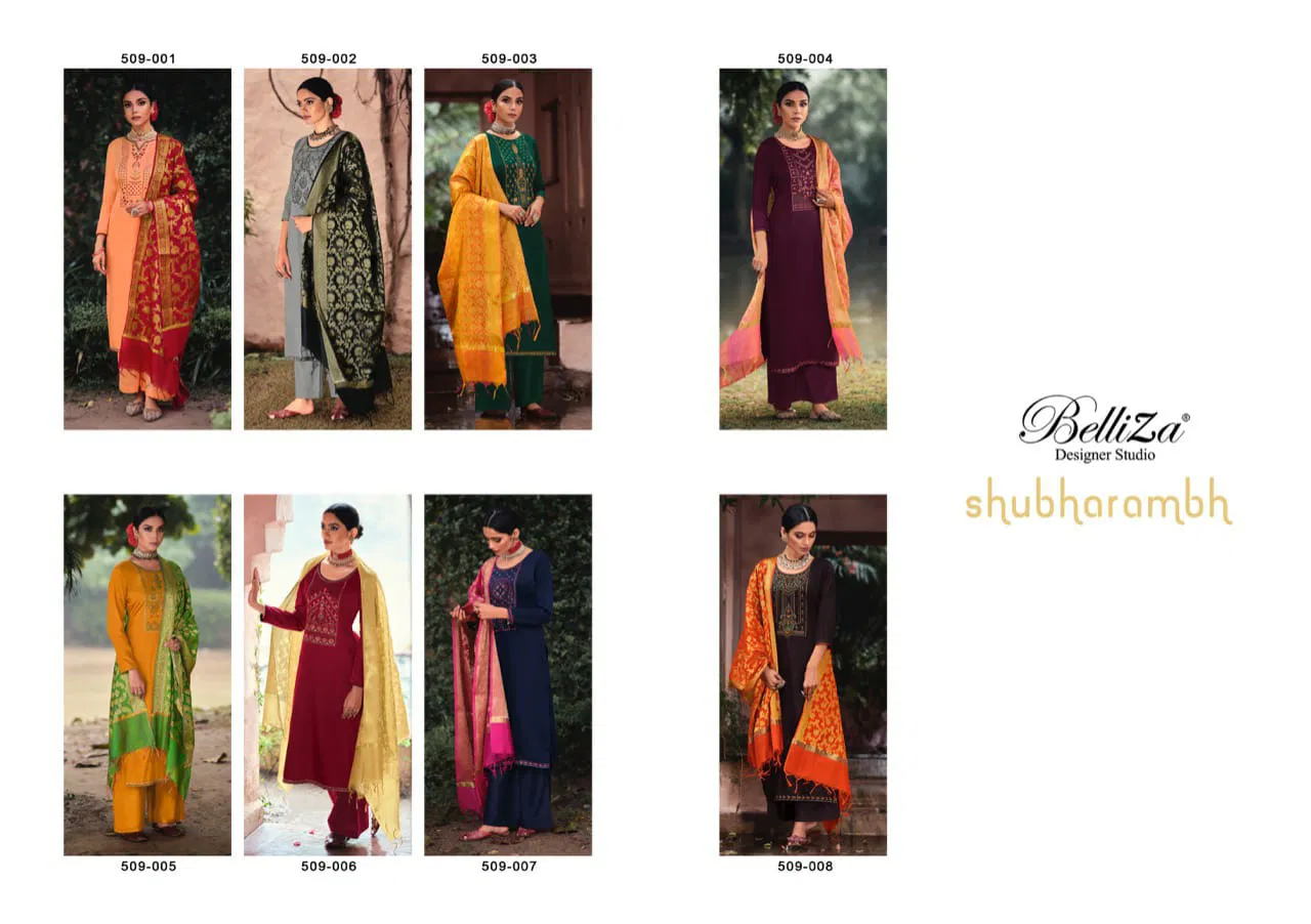 Belliza Shubharambh 2 Fancy Wedding Wear Pure Original Heavy Jam Cotton with Exclusive Heavy Embroidery Top With Banarasi Dupatta Dress Material Collection